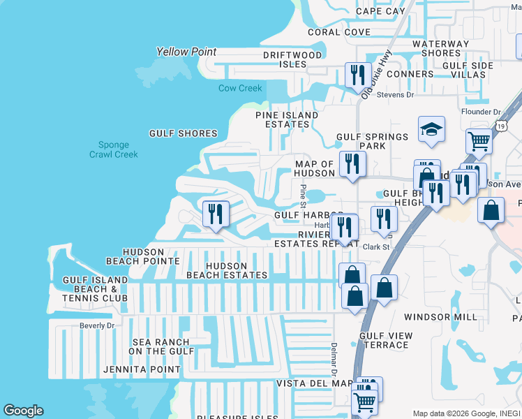 map of restaurants, bars, coffee shops, grocery stores, and more near 6539 Josie Lane in Hudson