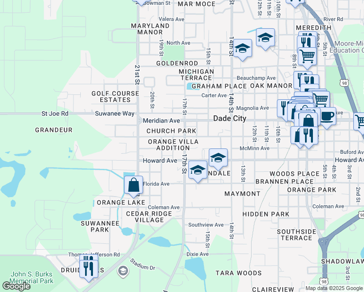 map of restaurants, bars, coffee shops, grocery stores, and more near 14043 17th Street in Dade City