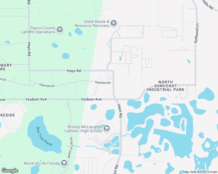 map of restaurants, bars, coffee shops, grocery stores, and more near 15210 Harmon Drive in Spring Hill