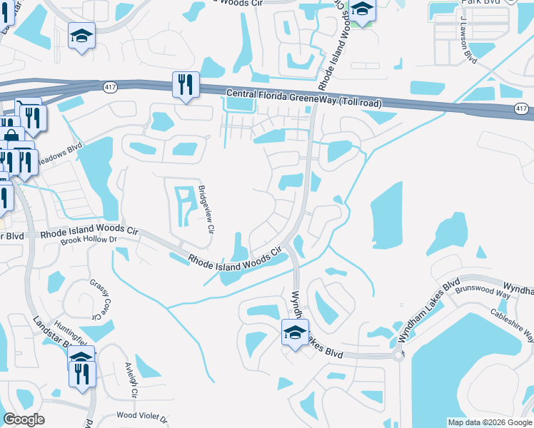 map of restaurants, bars, coffee shops, grocery stores, and more near 1731 Islebrook Drive in Orlando
