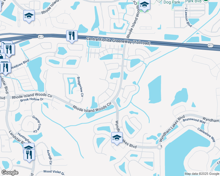map of restaurants, bars, coffee shops, grocery stores, and more near 1713 Capesterre Drive in Orlando