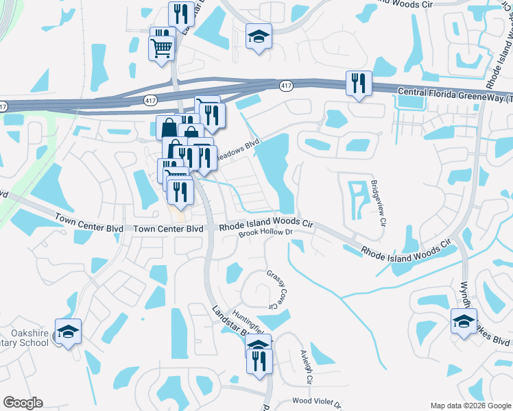 map of restaurants, bars, coffee shops, grocery stores, and more near 15025 Willow Arbor Circle in Orlando