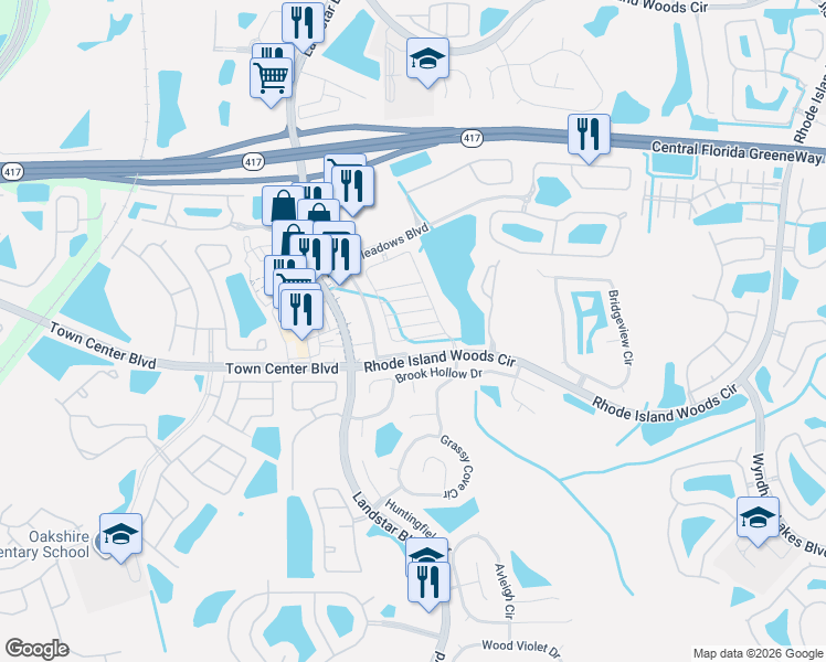 map of restaurants, bars, coffee shops, grocery stores, and more near 15127 Willow Arbor Circle in Orlando