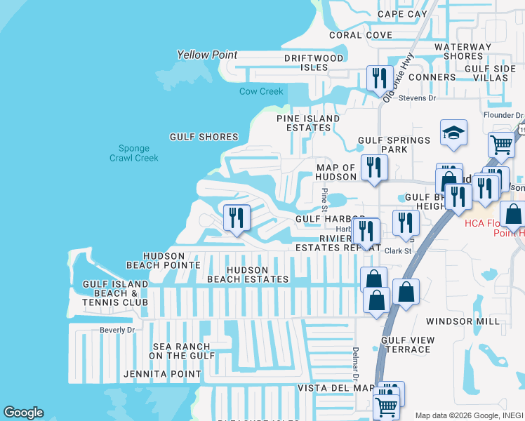 map of restaurants, bars, coffee shops, grocery stores, and more near 6543 Louise Court in Hudson