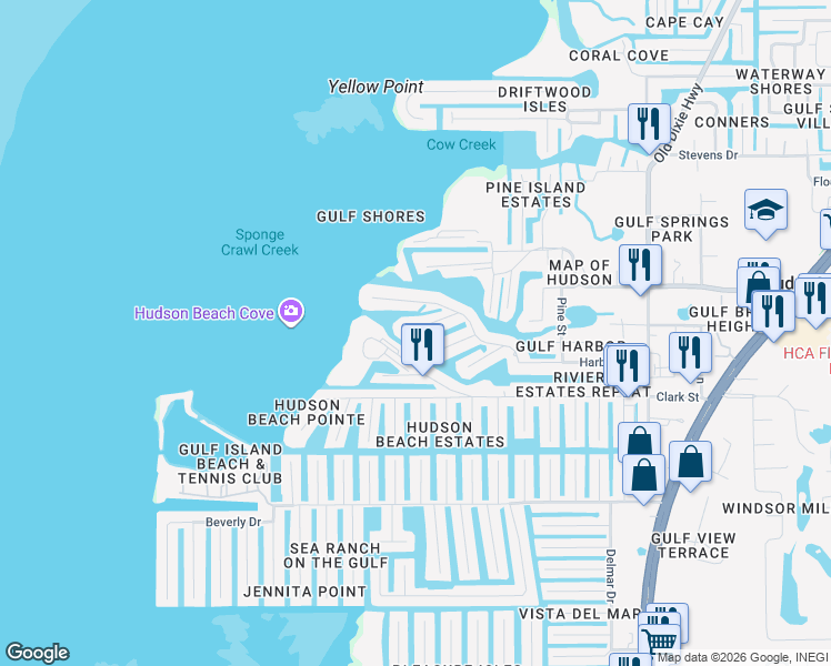 map of restaurants, bars, coffee shops, grocery stores, and more near 6411 Clark Street in Hudson