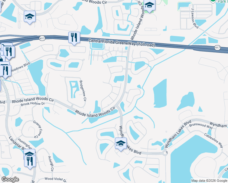 map of restaurants, bars, coffee shops, grocery stores, and more near 1671 Islebrook Drive in Orlando