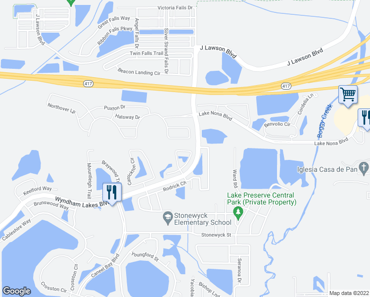 map of restaurants, bars, coffee shops, grocery stores, and more near 3496 Somerset Park Drive in Orlando