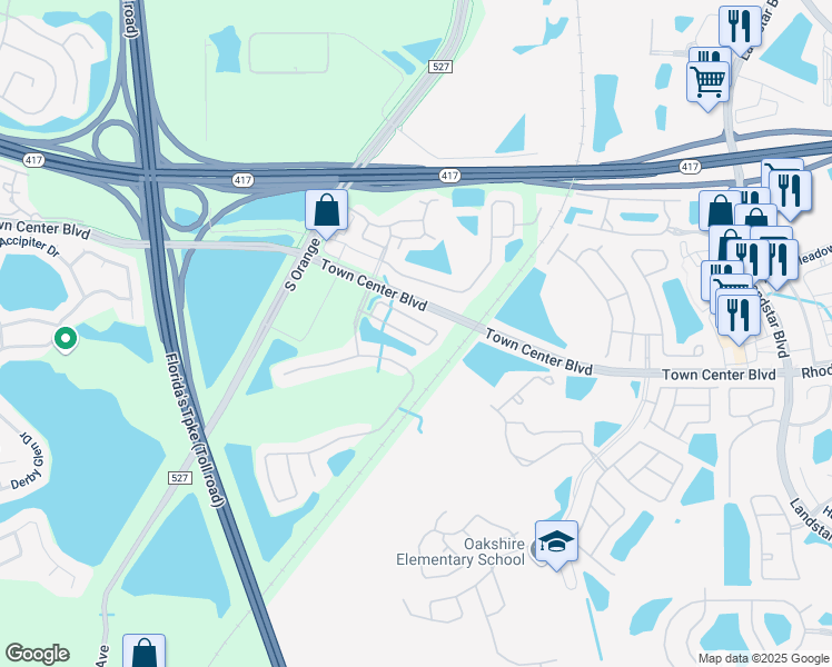 map of restaurants, bars, coffee shops, grocery stores, and more near 716 Cresting Oak Circle in Orlando