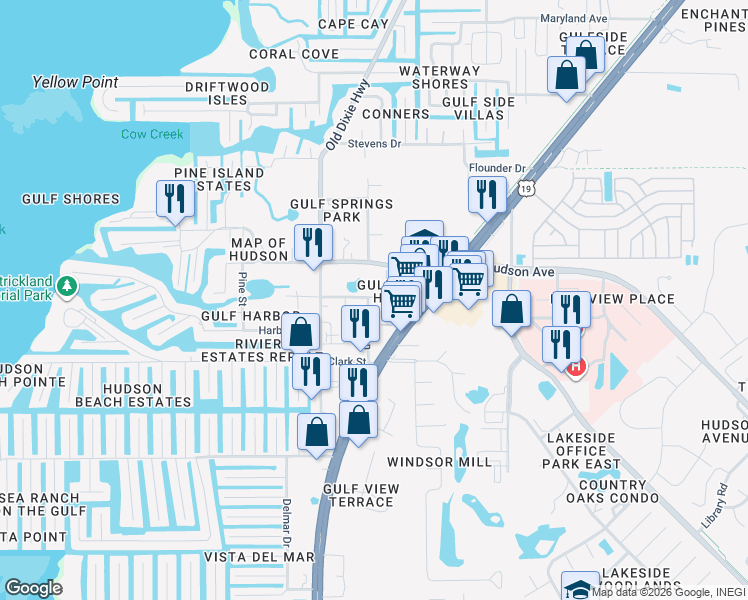 map of restaurants, bars, coffee shops, grocery stores, and more near 14128 Plum Lane in Hudson