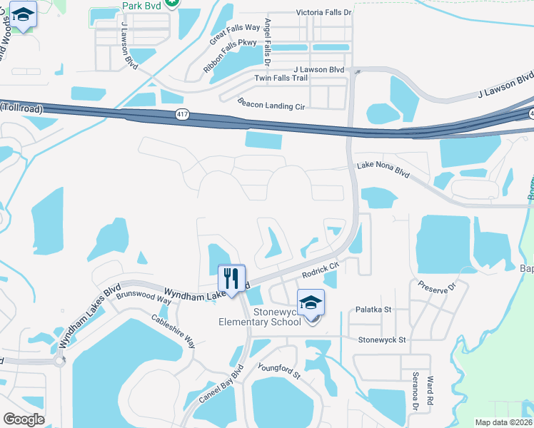 map of restaurants, bars, coffee shops, grocery stores, and more near 2729 Carrickton Circle in Orlando