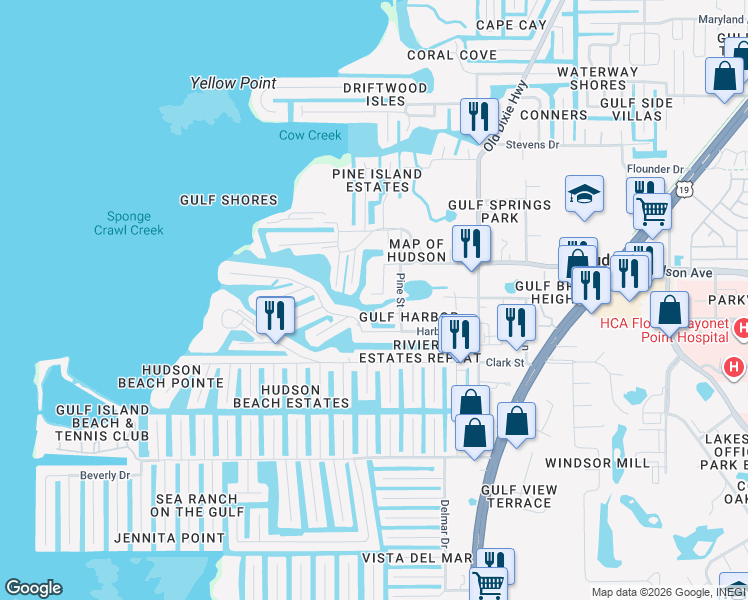 map of restaurants, bars, coffee shops, grocery stores, and more near 14124 Kulig Court in Hudson