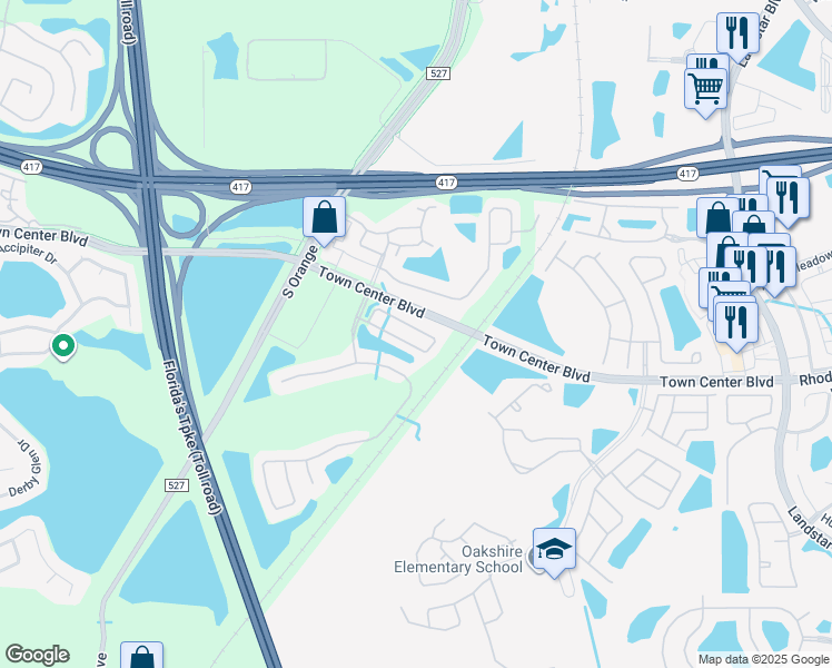 map of restaurants, bars, coffee shops, grocery stores, and more near 689 Cresting Oak Circle in Orlando