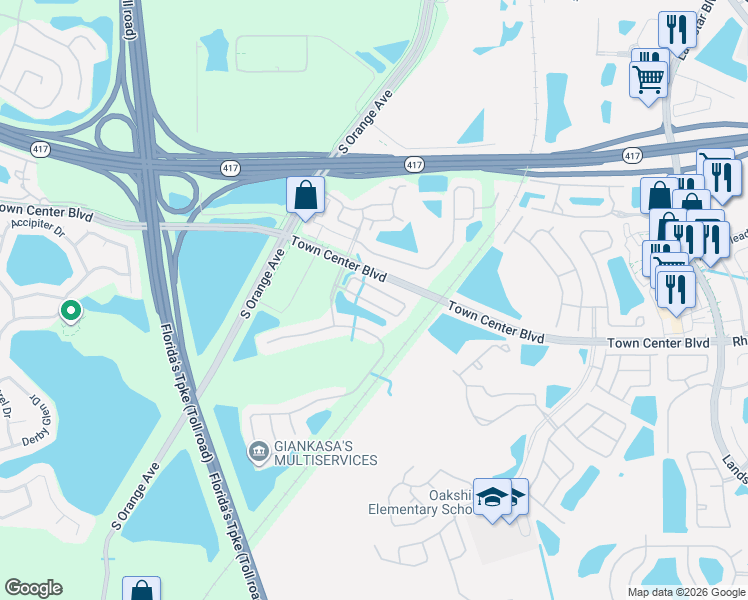 map of restaurants, bars, coffee shops, grocery stores, and more near 716 Cresting Oak Circle in Orlando