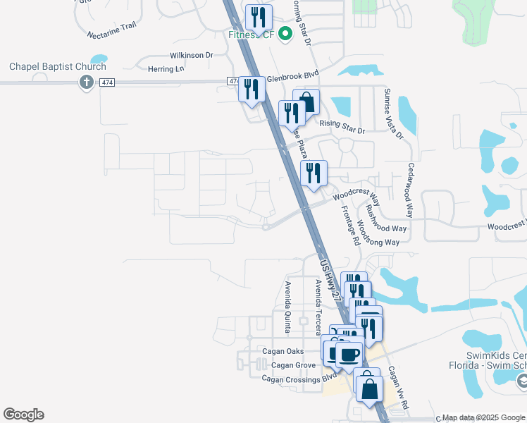 map of restaurants, bars, coffee shops, grocery stores, and more near 1213 US Highway 27 in Clermont