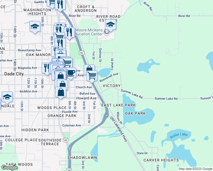 map of restaurants, bars, coffee shops, grocery stores, and more near 38313 Hampton Avenue in Dade City