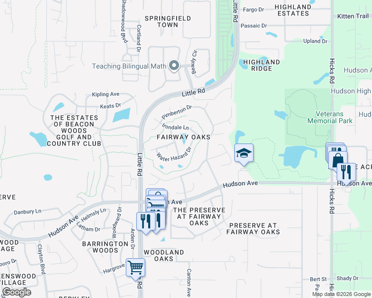 map of restaurants, bars, coffee shops, grocery stores, and more near 9229 Water Hazard Drive in Hudson