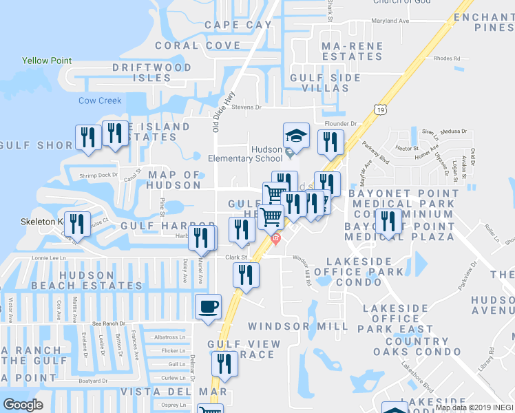 map of restaurants, bars, coffee shops, grocery stores, and more near 14128 Plum Lane in Hudson