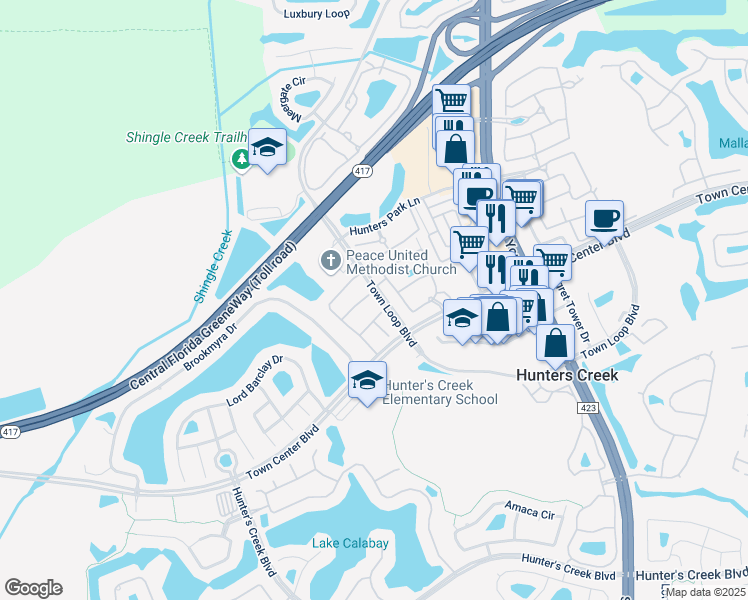 map of restaurants, bars, coffee shops, grocery stores, and more near 4402 Withrowwood Court in Orlando