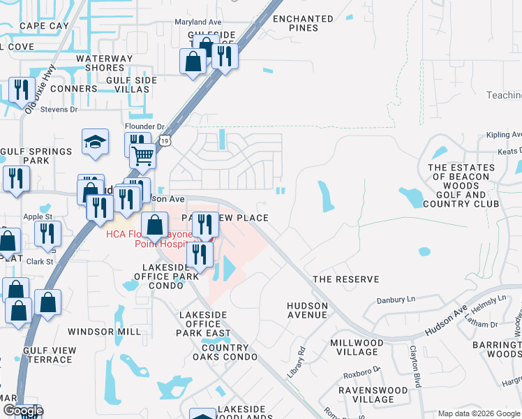 map of restaurants, bars, coffee shops, grocery stores, and more near 14152 White Cap Lane in Hudson