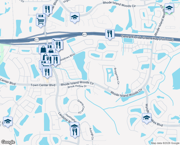 map of restaurants, bars, coffee shops, grocery stores, and more near 13903 Timberland Drive in Orlando