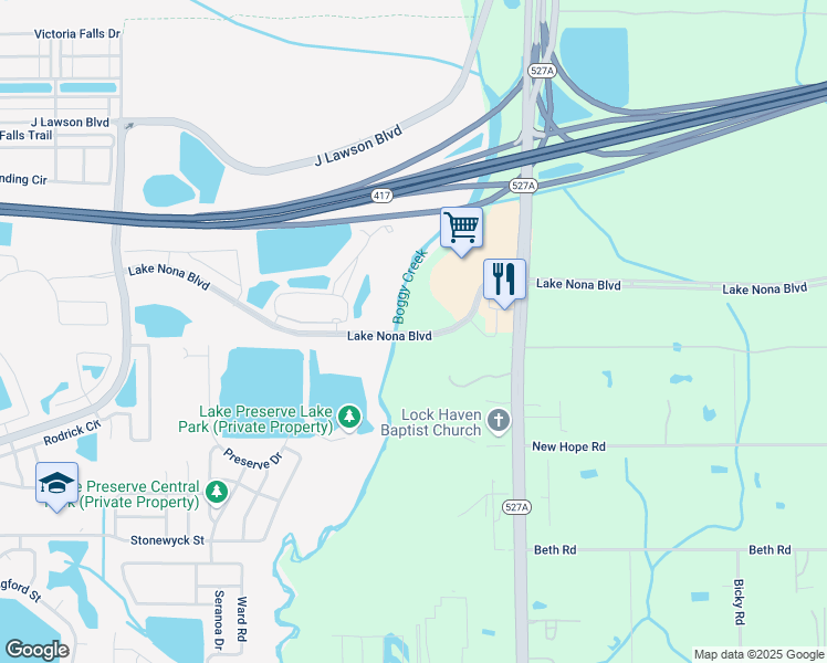 map of restaurants, bars, coffee shops, grocery stores, and more near 2006 Beacon Park Boulevard in Orlando