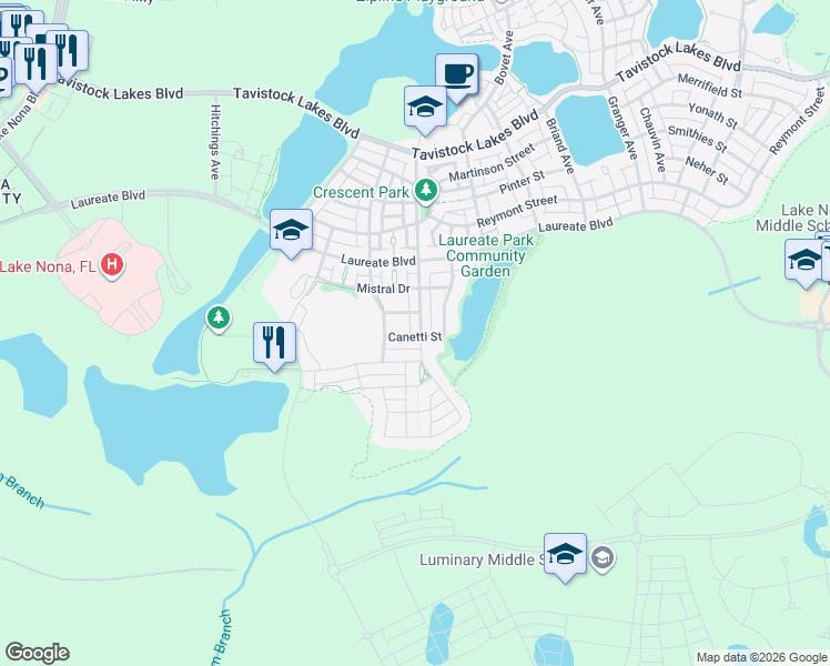 map of restaurants, bars, coffee shops, grocery stores, and more near 14690 Walcott Avenue in Orlando