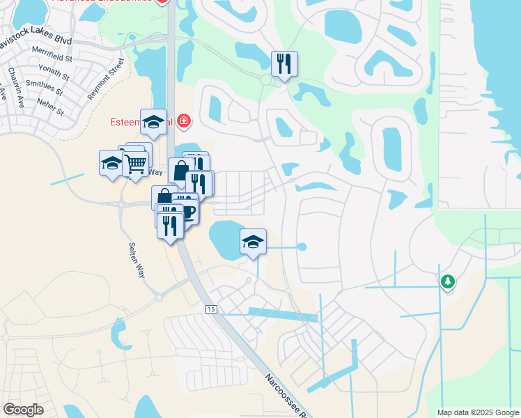 map of restaurants, bars, coffee shops, grocery stores, and more near 14170 Narcoossee Road in Orlando