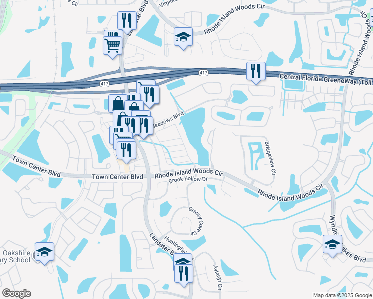 map of restaurants, bars, coffee shops, grocery stores, and more near 15667 Willow Arbor Circle in Orlando