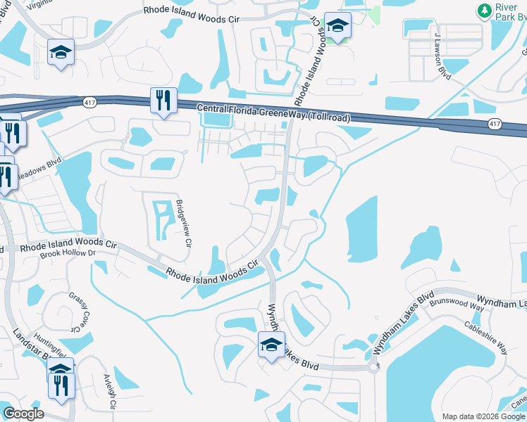 map of restaurants, bars, coffee shops, grocery stores, and more near 14019 Gasparilla Isle Drive in Orlando