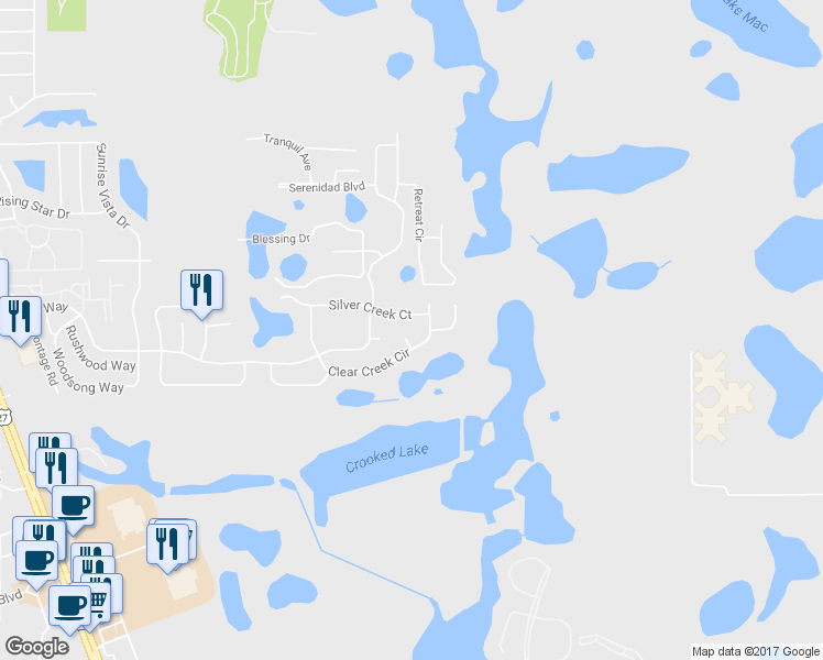 map of restaurants, bars, coffee shops, grocery stores, and more near 17610 Deep Creek Court in Clermont