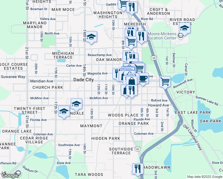 map of restaurants, bars, coffee shops, grocery stores, and more near 14130 11th Street in Dade City