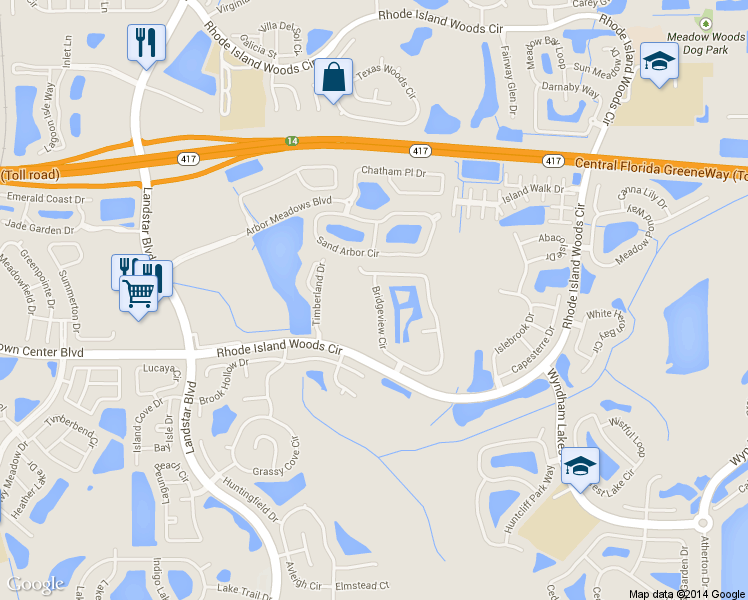 map of restaurants, bars, coffee shops, grocery stores, and more near 1620 Bridgeview Circle in Orlando