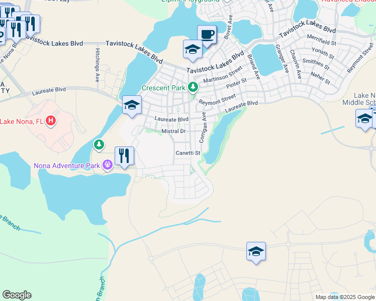 map of restaurants, bars, coffee shops, grocery stores, and more near 14236 Walcott Avenue in Orlando
