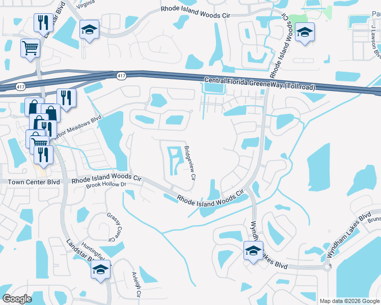 map of restaurants, bars, coffee shops, grocery stores, and more near 2012 Bridgeview Circle in Orlando