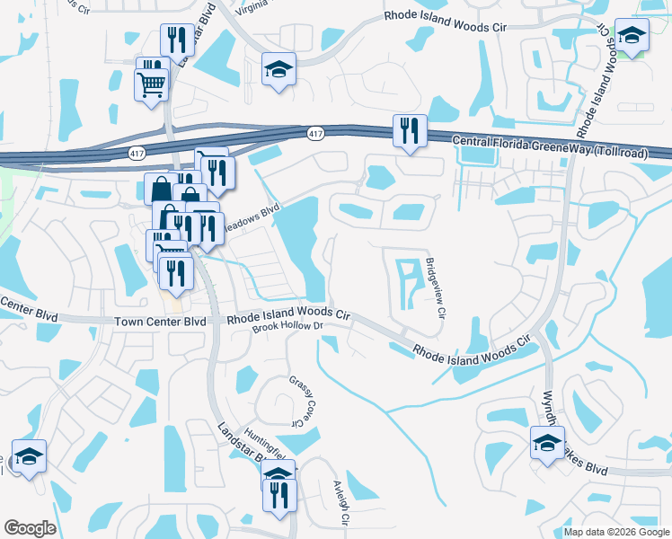 map of restaurants, bars, coffee shops, grocery stores, and more near 13903 Timberland Drive in Orlando