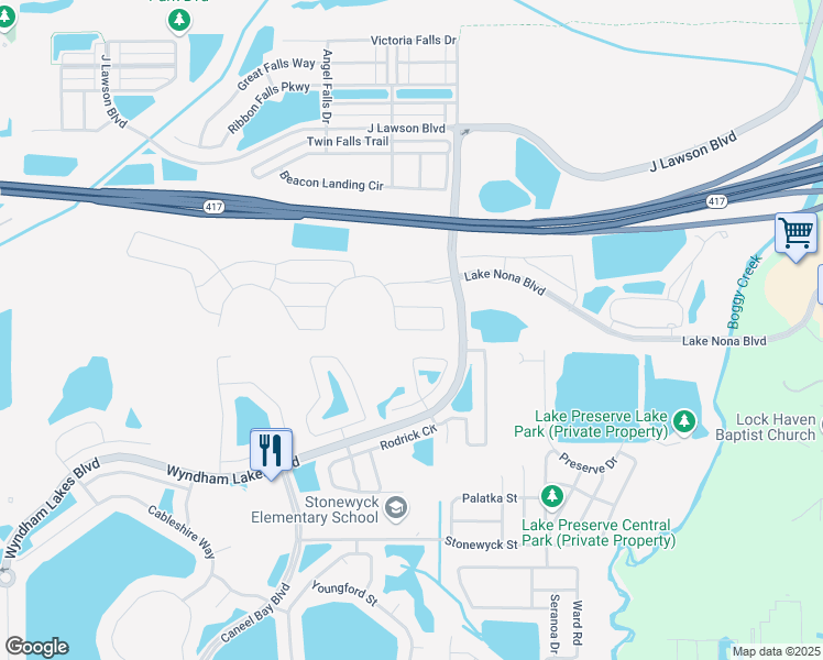 map of restaurants, bars, coffee shops, grocery stores, and more near 3449 Somerset Park Drive Road in Orlando