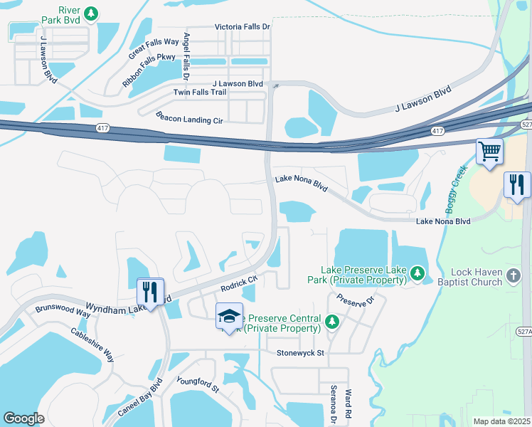 map of restaurants, bars, coffee shops, grocery stores, and more near 3496 Somerset Park Drive in Orlando