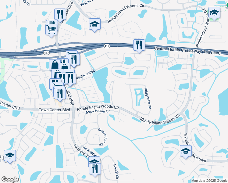 map of restaurants, bars, coffee shops, grocery stores, and more near 13903 Timberland Drive in Orlando