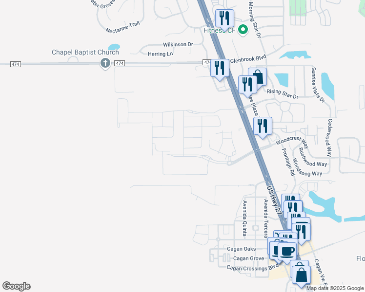 map of restaurants, bars, coffee shops, grocery stores, and more near 1105 U.S. 27 in Clermont