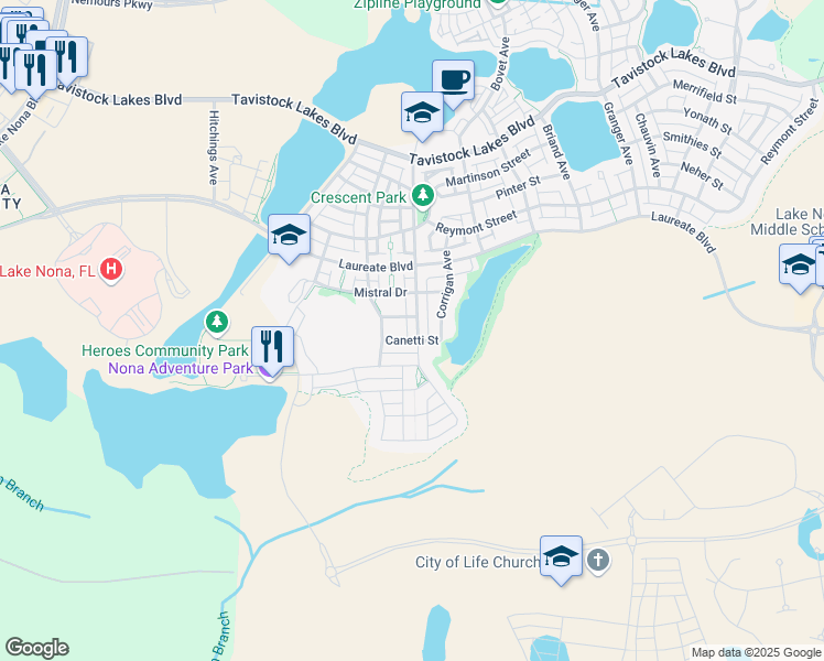 map of restaurants, bars, coffee shops, grocery stores, and more near 14220 Walcott Avenue in Orlando