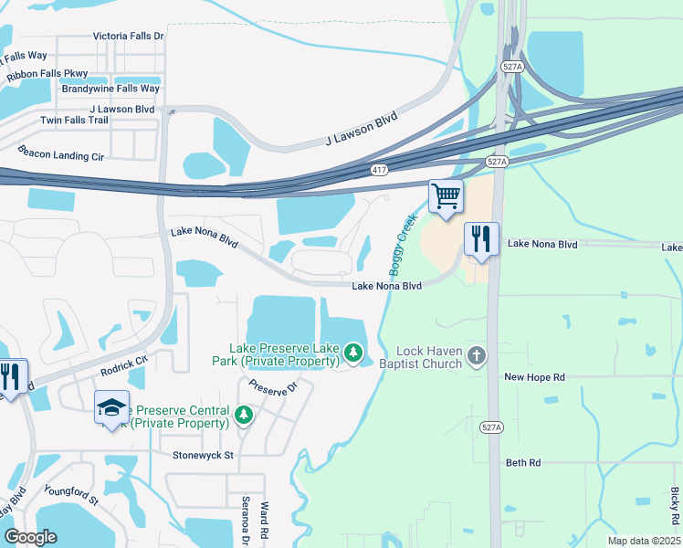 map of restaurants, bars, coffee shops, grocery stores, and more near 14001 Benvolio Circle in Orlando