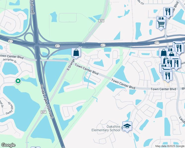 map of restaurants, bars, coffee shops, grocery stores, and more near 716 Cresting Oak Circle in Orlando