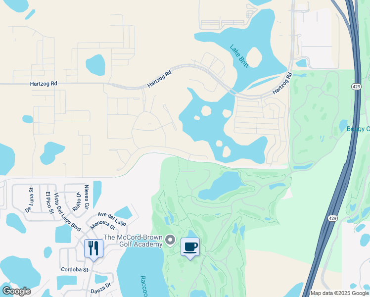 map of restaurants, bars, coffee shops, grocery stores, and more near 15638 Hartzog Road in Winter Garden