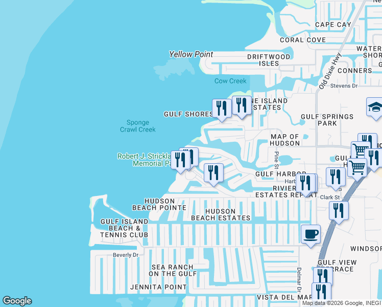 map of restaurants, bars, coffee shops, grocery stores, and more near 6316 Harbor Drive in Hudson