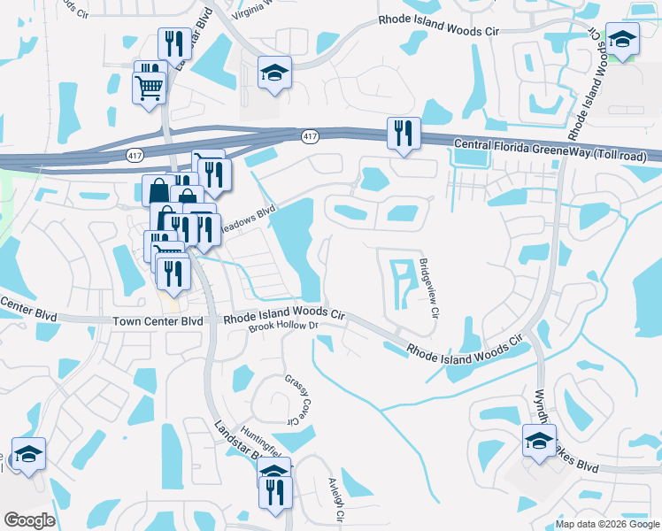 map of restaurants, bars, coffee shops, grocery stores, and more near 13903 Timberland Drive in Orlando