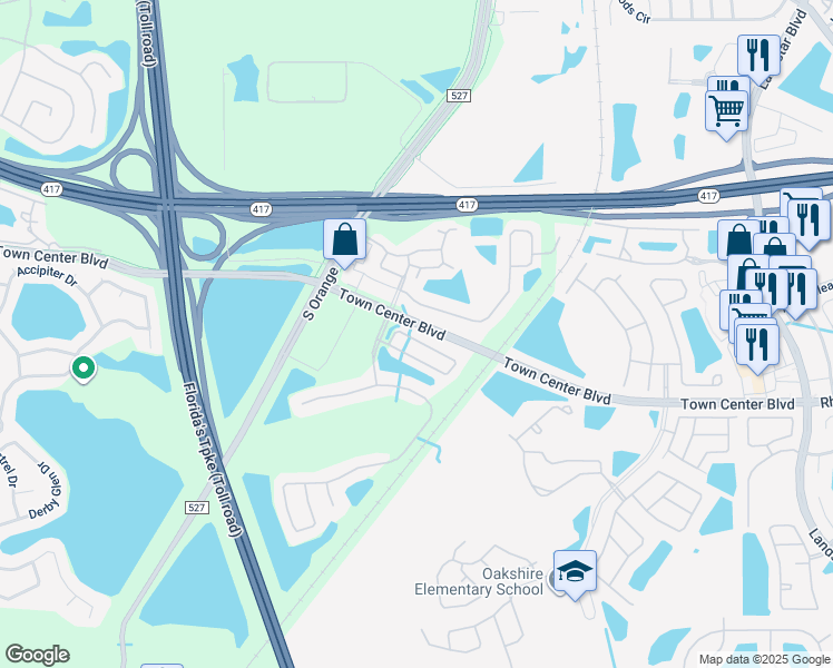 map of restaurants, bars, coffee shops, grocery stores, and more near 716 Cresting Oak Circle in Orlando