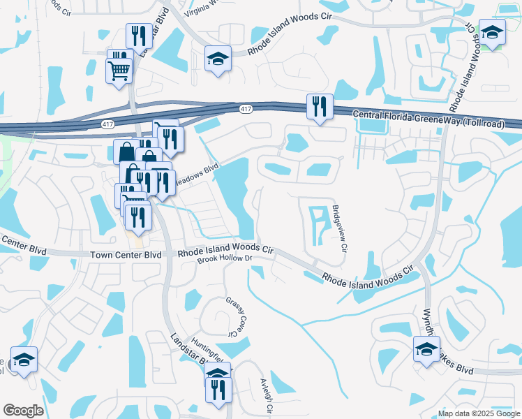 map of restaurants, bars, coffee shops, grocery stores, and more near 13864 Timberbrooke Drive in Orlando