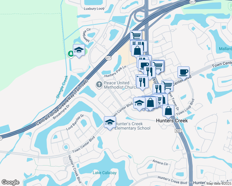map of restaurants, bars, coffee shops, grocery stores, and more near 4402 Withrowwood Court in Orlando