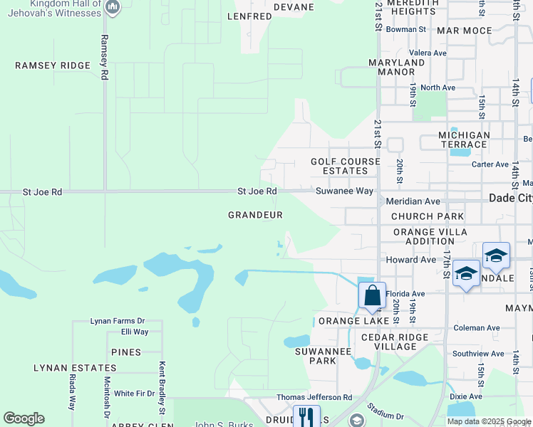 map of restaurants, bars, coffee shops, grocery stores, and more near 14105 Grandeur Way in Dade City