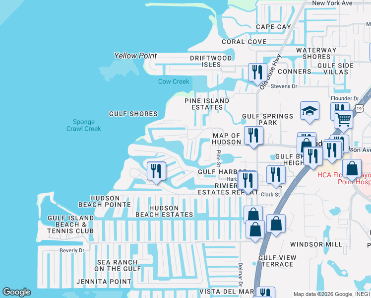 map of restaurants, bars, coffee shops, grocery stores, and more near 14205 Hendry Court in Hudson